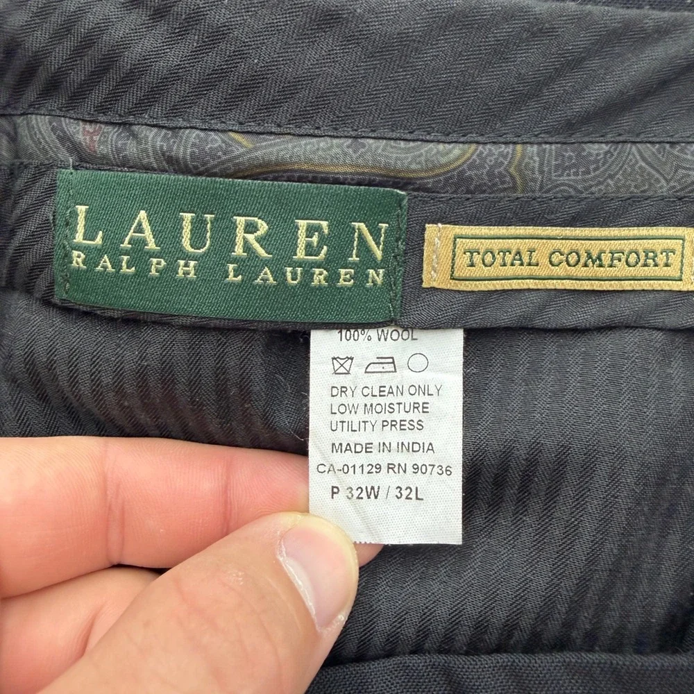 Lauren Ralph Lauren Mens Black 100% Wool Pleated Cuffed Dress Pants 32W 32L